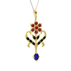 Ade Kraliyet Kolye - Garnet, siyah zirkon ve lab safir 8 ayar altın kolye (40 cm rose altın rolo zincir) #qik50h