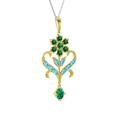 Ade Kraliyet Kolye - Yeşil kuvars ve akuamarin 8 ayar altın kolye (40 cm gümüş rolo zincir) #vki49t