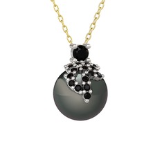 Afra İnci Kolye - Siyah zirkon ve siyah inci 925 ayar gümüş kolye (40 cm altın rolo zincir) #404mm0