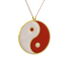 Mineli Yin Yang Kolye - 14 ayar altın kolye (Beyaz mineli, 40 cm gümüş rolo zincir) #1yodu2p