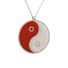 Mineli Yin Yang Kolye - 925 ayar gümüş kolye (Kırmızı mineli, 40 cm beyaz altın rolo zincir) #zilcrj