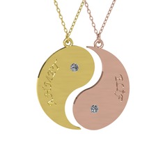 İsimli Yin Yang - Pırlanta 925 ayar altın kaplama gümüş kolye (0.12 karat, 40 cm altın rolo zincir) #10hwi38