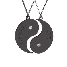 İsimli Yin Yang - Beyaz zirkon ve pırlanta 925 ayar siyah rodyum kaplama gümüş kolye (0.06 karat, 40 cm gümüş rolo zincir) #14mrjld