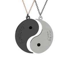 İsimli Yin Yang - Siyah zirkon 925 ayar siyah rodyum kaplama gümüş kolye (40 cm rose altın rolo zincir) #16795xz