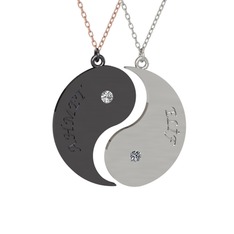 İsimli Yin Yang - Beyaz zirkon ve pırlanta 925 ayar siyah rodyum kaplama gümüş kolye (0.06 karat, 40 cm rose altın rolo zincir) #170yrvj