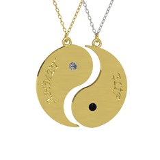İsimli Yin Yang - Pırlanta ve siyah zirkon 8 ayar altın kolye (0.06 karat, 40 cm gümüş rolo zincir) #1adhuy