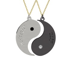 İsimli Yin Yang - Siyah zirkon ve beyaz zirkon 8 ayar beyaz altın kolye (40 cm altın rolo zincir) #1azkad4