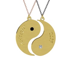 İsimli Yin Yang - Siyah zirkon ve beyaz zirkon 8 ayar altın kolye (40 cm rose altın rolo zincir) #1d7wtp