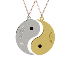 İsimli Yin Yang - Siyah zirkon 925 ayar gümüş kolye (40 cm rose altın rolo zincir) #1gill48