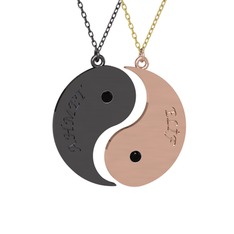 İsimli Yin Yang - Siyah zirkon 925 ayar siyah rodyum kaplama gümüş kolye (40 cm gümüş rolo zincir) #1tg3lhb