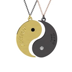 İsimli Yin Yang - Siyah zirkon ve beyaz zirkon 8 ayar altın kolye (40 cm gümüş rolo zincir) #1uuwtw7
