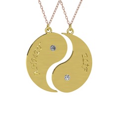 İsimli Yin Yang - Pırlanta ve beyaz zirkon 925 ayar altın kaplama gümüş kolye (0.06 karat, 40 cm rose altın rolo zincir) #1xww20q