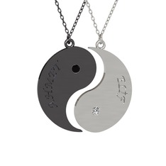 İsimli Yin Yang - Siyah zirkon ve beyaz zirkon 925 ayar siyah rodyum kaplama gümüş kolye (40 cm gümüş rolo zincir) #45i41z