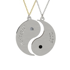 İsimli Yin Yang - Pırlanta ve siyah zirkon 8 ayar beyaz altın kolye (0.06 karat, 40 cm gümüş rolo zincir) #aqkwxp