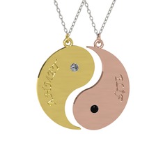 İsimli Yin Yang - Pırlanta ve siyah zirkon 925 ayar altın kaplama gümüş kolye (0.06 karat, 40 cm beyaz altın rolo zincir) #d8g49d
