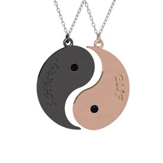 İsimli Yin Yang - Siyah zirkon 925 ayar siyah rodyum kaplama gümüş kolye (40 cm beyaz altın rolo zincir) #ezj7k1