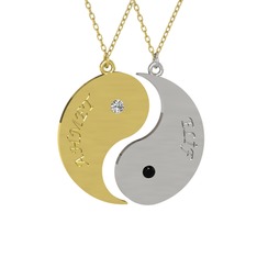 İsimli Yin Yang - Beyaz zirkon ve siyah zirkon 925 ayar altın kaplama gümüş kolye (40 cm altın rolo zincir) #gqhixt