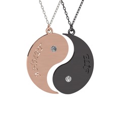 İsimli Yin Yang - Pırlanta ve beyaz zirkon 14 ayar rose altın kolye (0.06 karat, 40 cm gümüş rolo zincir) #jrfq32