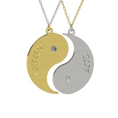 İsimli Yin Yang - Pırlanta ve beyaz zirkon 8 ayar altın kolye (0.06 karat, 40 cm beyaz altın rolo zincir) #mfhegk