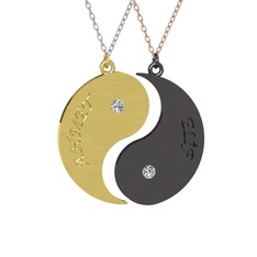 İsimli Yin Yang - Beyaz zirkon 8 ayar altın kolye (40 cm gümüş rolo zincir) #nodcpb
