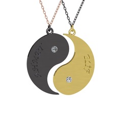 İsimli Yin Yang - Pırlanta ve beyaz zirkon 925 ayar siyah rodyum kaplama gümüş kolye (0.06 karat, 40 cm gümüş rolo zincir) #qfun2w