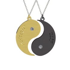 İsimli Yin Yang - Pırlanta 8 ayar altın kolye (0.12 karat, 40 cm beyaz altın rolo zincir) #tz7roc