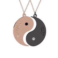 İsimli Yin Yang - Siyah zirkon ve beyaz zirkon 14 ayar rose altın kolye (40 cm gümüş rolo zincir) #w6wnku