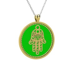 925 ayar altın kaplama gümüş kolye (Yeşil mineli, 40 cm beyaz altın rolo zincir)