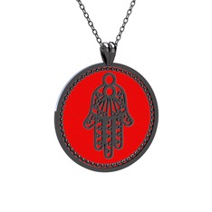 925 ayar siyah rodyum kaplama gümüş kolye (Kırmızı mineli, 40 cm gümüş rolo zincir)