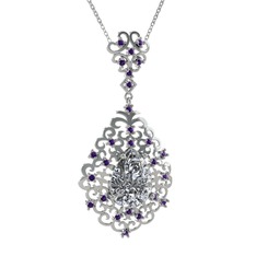 Dalila Kolye - Swarovski ve ametist 8 ayar beyaz altın kolye (40 cm beyaz altın rolo zincir) #10e8xog