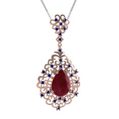 Dalila Kolye - Kök yakut ve lab safir 925 ayar rose altın kaplama gümüş kolye (40 cm beyaz altın rolo zincir) #10y9rtj