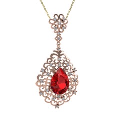 Garnet ve swarovski 18 ayar rose altın kolye (40 cm altın rolo zincir)