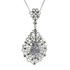 Dalila Kolye - Swarovski ve peridot 14 ayar beyaz altın kolye (40 cm beyaz altın rolo zincir) #165ozzb