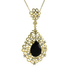 Dalila Kolye - Siyah zirkon ve pırlanta 925 ayar altın kaplama gümüş kolye (0.52 karat, 40 cm altın rolo zincir) #16p0m86