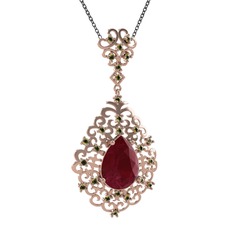 Dalila Kolye - Kök yakut ve peridot 18 ayar rose altın kolye (40 cm gümüş rolo zincir) #17w40k2