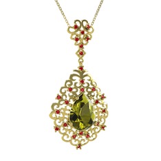 Dalila Kolye - Peridot ve garnet 18 ayar altın kolye (40 cm altın rolo zincir) #18lg34c