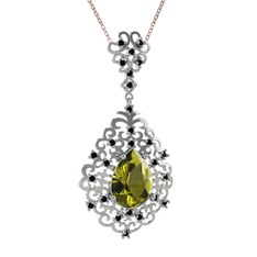Dalila Kolye - Peridot ve siyah zirkon 14 ayar beyaz altın kolye (40 cm rose altın rolo zincir) #1bnlgge