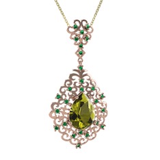 Dalila Kolye - Peridot ve yeşil kuvars 14 ayar rose altın kolye (40 cm altın rolo zincir) #1ggg8dg