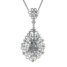 Dalila Kolye - Swarovski ve pırlanta 18 ayar beyaz altın kolye (0.52 karat, 40 cm gümüş rolo zincir) #1pajorg