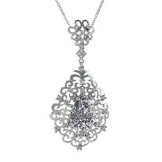 Dalila Kolye - Swarovski ve beyaz zirkon 18 ayar beyaz altın kolye (40 cm beyaz altın rolo zincir) #1pek30z