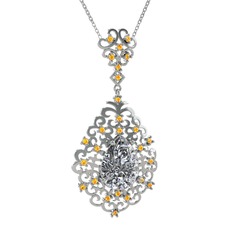 Dalila Kolye - Swarovski ve sitrin 18 ayar beyaz altın kolye (40 cm beyaz altın rolo zincir) #1qift2l