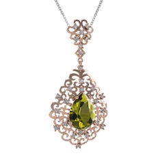 Dalila Kolye - Peridot ve swarovski 8 ayar rose altın kolye (40 cm beyaz altın rolo zincir) #1s28b3p