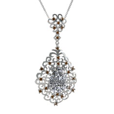 Dalila Kolye - Swarovski ve dumanlı kuvars 8 ayar beyaz altın kolye (40 cm beyaz altın rolo zincir) #1sy4r3o