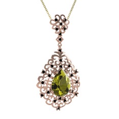 Peridot ve siyah zirkon 8 ayar rose altın kolye (40 cm gümüş rolo zincir)