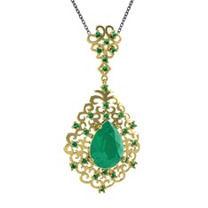Dalila Kolye - Kök zümrüt ve yeşil kuvars 8 ayar altın kolye (40 cm gümüş rolo zincir) #1y0tta5