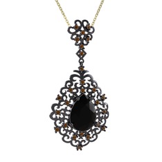 Dalila Kolye - Siyah zirkon ve dumanlı kuvars 925 ayar siyah rodyum kaplama gümüş kolye (40 cm altın rolo zincir) #3xq8pd