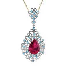 Dalila Kolye - Rodolit garnet ve akuamarin 18 ayar beyaz altın kolye (40 cm gümüş rolo zincir) #5avpz8