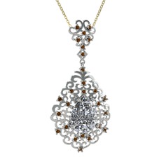 Swarovski ve dumanlı kuvars 18 ayar beyaz altın kolye (40 cm altın rolo zincir)