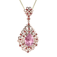 Pembe kuvars ve garnet 14 ayar rose altın kolye (40 cm altın rolo zincir)