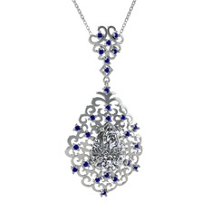 Dalila Kolye - Swarovski ve lab safir 925 ayar gümüş kolye (40 cm beyaz altın rolo zincir) #e3p987